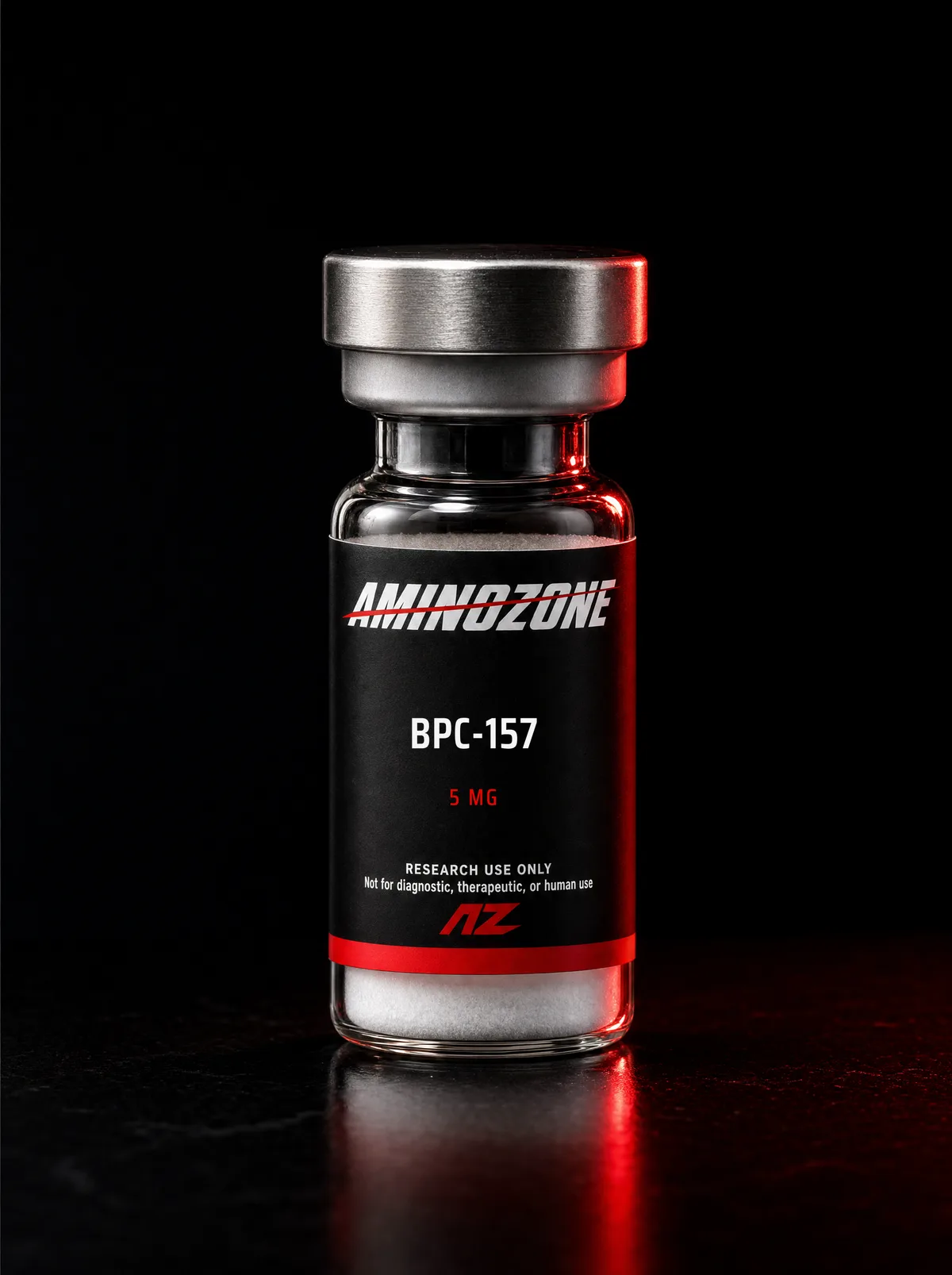 AminoZone BPC-157 research vial, sealed and labelled